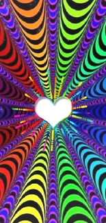 Vibrant heart optical illusion with rainbow colors.