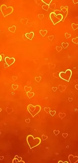 Orange wallpaper with heart patterns.