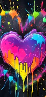 Colorful heart-shaped paint splash on a black background.