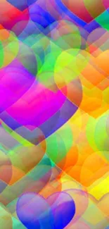 Colorful heart pattern with vibrant rainbow hues on mobile wallpaper.