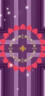 Vibrant wallpaper with heart pattern and purple hues.