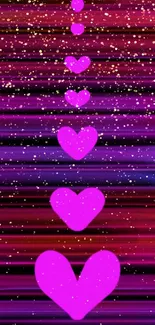 Purple heart pattern on vibrant striped background wallpaper.