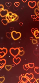 Vibrant red wallpaper with glowing heart patterns.