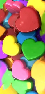 Colorful heart shapes in vibrant pinks and yellows pattern.