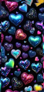 Colorful 3D heart-patterned wallpaper for phones.