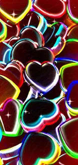 Vibrant neon heart pattern wallpaper with dynamic colors.