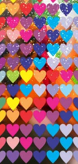 Colorful heart pattern mobile wallpaper with vibrant hues and artistic design.