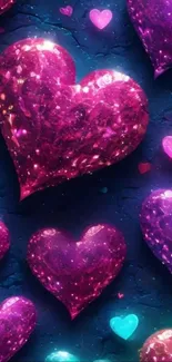 Glittery pink and neon hearts wallpaper design.
