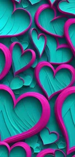Colorful 3D heart pattern in teal and pink.