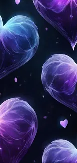 Vibrant wallpaper with glowing purple hearts.