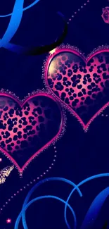 Vibrant heart pattern mobile wallpaper with leopard and floral design.