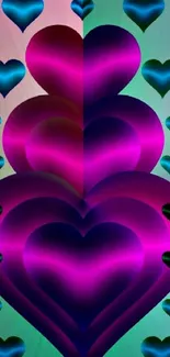 Vibrant heart pattern wallpaper with blue and pink tones.