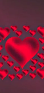 Vibrant red hearts pattern wallpaper for mobile screen.