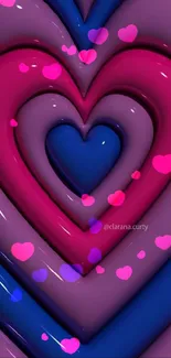 Vibrant heart pattern wallpaper with rich blue and pink hues