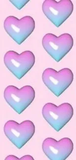 Vibrant gradient heart pattern on a pink background wallpaper.