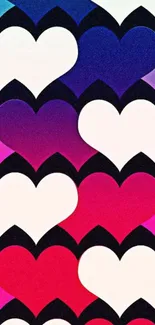 Vibrant mobile wallpaper with colorful heart patterns.