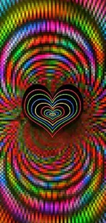 Vibrant heart pattern with pulsating colors for a lively mobile wallpaper.