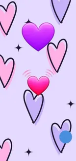 Purple and pink heart pattern wallpaper