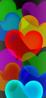 Colorful overlapping heart pattern wallpaper.