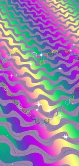 Colorful wavy wallpaper with heart design and vibrant colors.