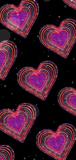 Vibrant layered heart pattern on a black background.