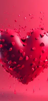 3D red heart wallpaper with raindrop texture.