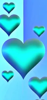 Vibrant phone wallpaper with teal hearts and blue background.