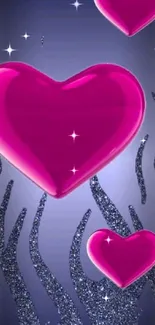 Magenta hearts on a dark gradient background wallpaper.