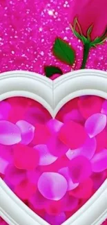 Beautiful pink heart wallpaper with rose petals.