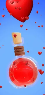 Vibrant heart-shaped potion on blue background.