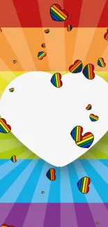 Colorful wallpaper with a white heart on a rainbow background.