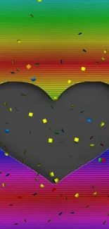 Vibrant heart on a rainbow background wallpaper.