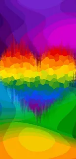 Vibrant rainbow heart on colorful abstract background.