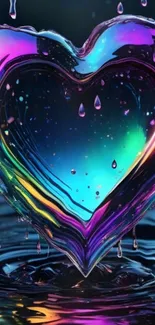 Vibrant heart-shaped raindrop with rainbow colors.