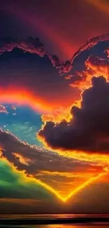 Vibrant heart-shaped cloud with sunset hues on mobile wallpaper.