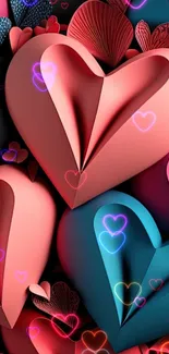 Vibrant 3D heart design with neon colors