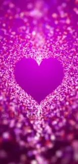 Purple heart sparkle wallpaper with glitter effect.