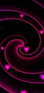 Dark pink spiral wallpaper with glowing hearts.