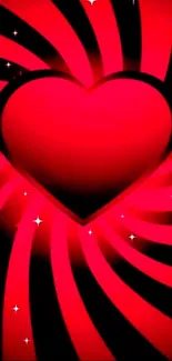 Red heart with dynamic black spiral and stars wallpaper