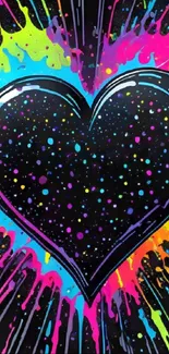 Colorful heart splash art with vibrant colors on black background.