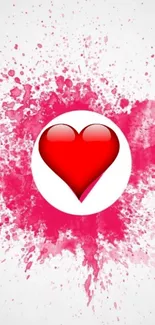 Heart splash with red heart and pink paint explosion on white background.