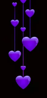 Purple heart strings glowing on a dark mobile wallpaper background.