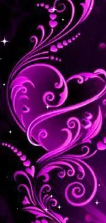 Purple heart with intricate swirls on a vibrant mobile wallpaper.