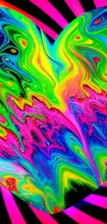 Colorful abstract heart wallpaper with swirling neon patterns.