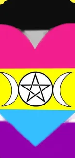 Vibrant heart with symbolic pentacle in bold colors.