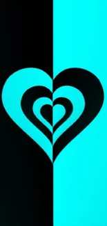 Vibrant neon heart-themed phone wallpaper with cyan glow.