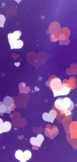 Purple heart-themed mobile wallpaper with pink and white accents.