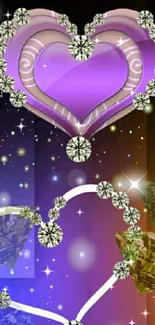 Heart-themed wallpaper with vibrant purples and sparkling accents.