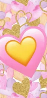 Pink and gold heart-themed mobile wallpaper.