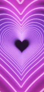 Vibrant heart tunnel with purple and pink neon glow.